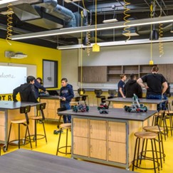 exemple d’espace de travail qui stimule la créativité avec utilisation de la couleur jaune